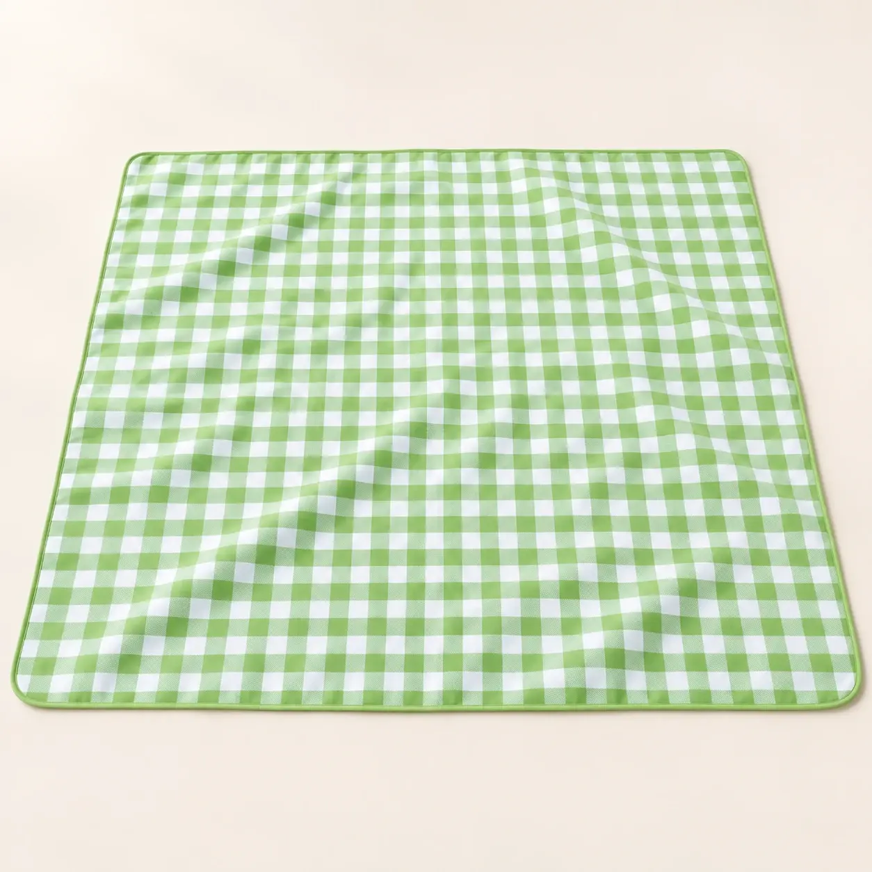 Green Gingham Picnic Mat, selected product photographed on warm ivory