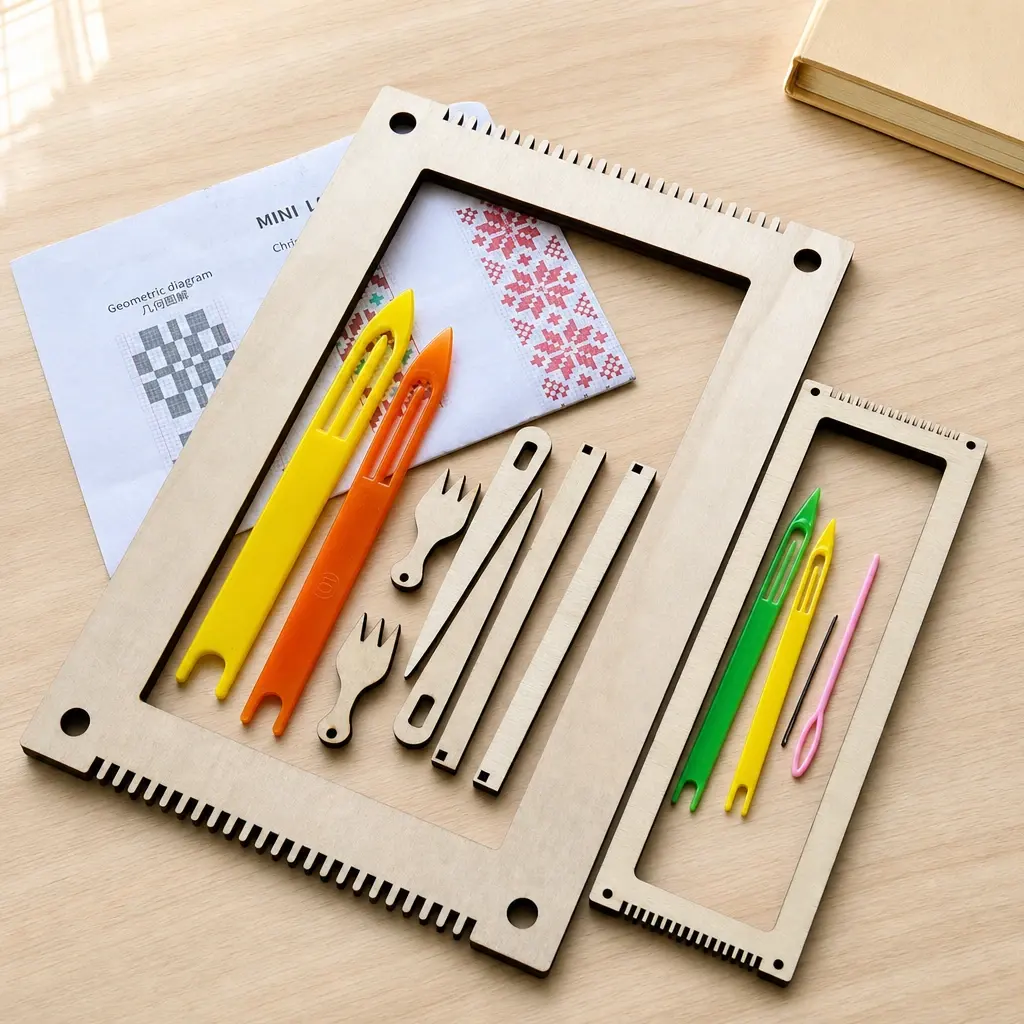Frame Weaving Tool Set on a creative worktable