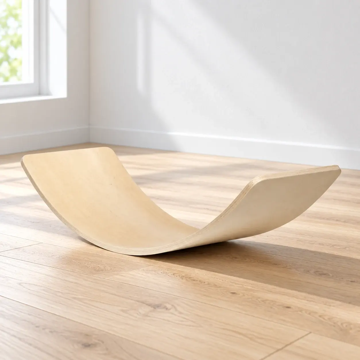 Curved Wood Balance Board, selected product photographed on natural daylight