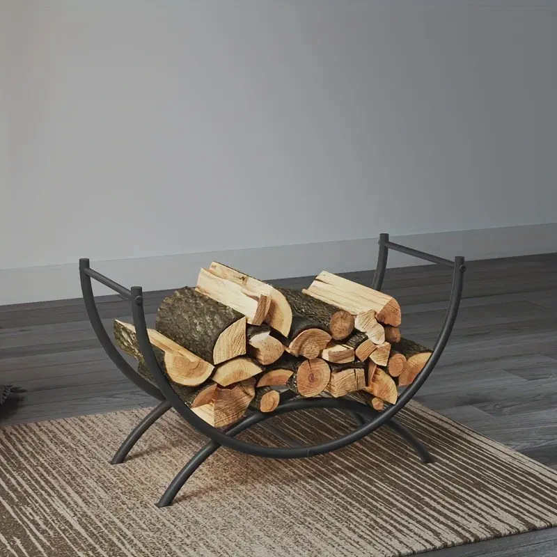 Log rack in a room; logs are not included
