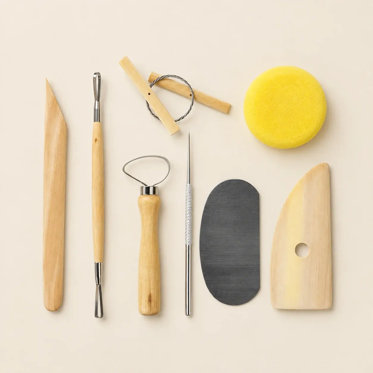 Eight Piece Clay Tool Set, selected product photographed on warm ivory
