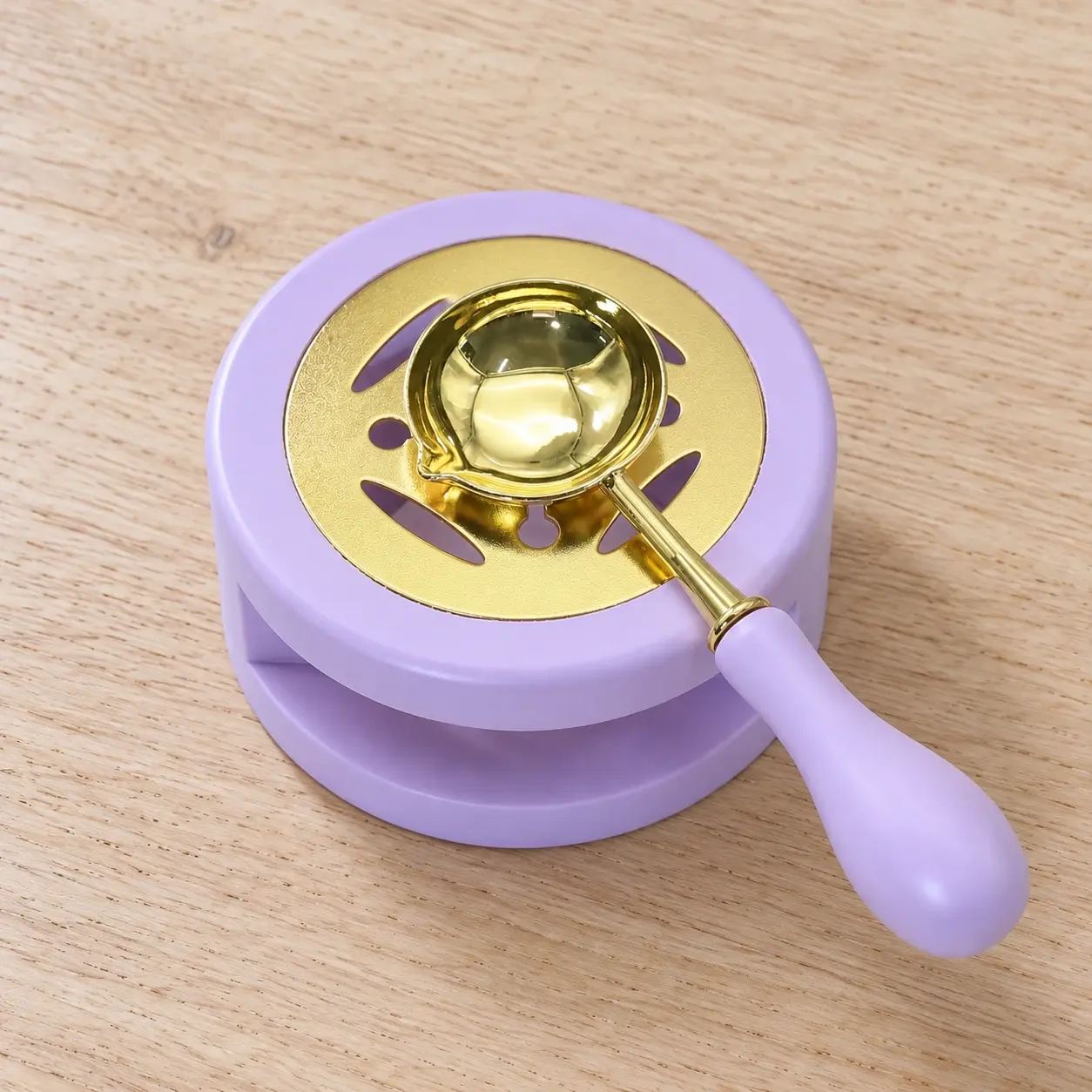 Lilac Wax Warmer & Spoon, selected product photographed on natural daylight