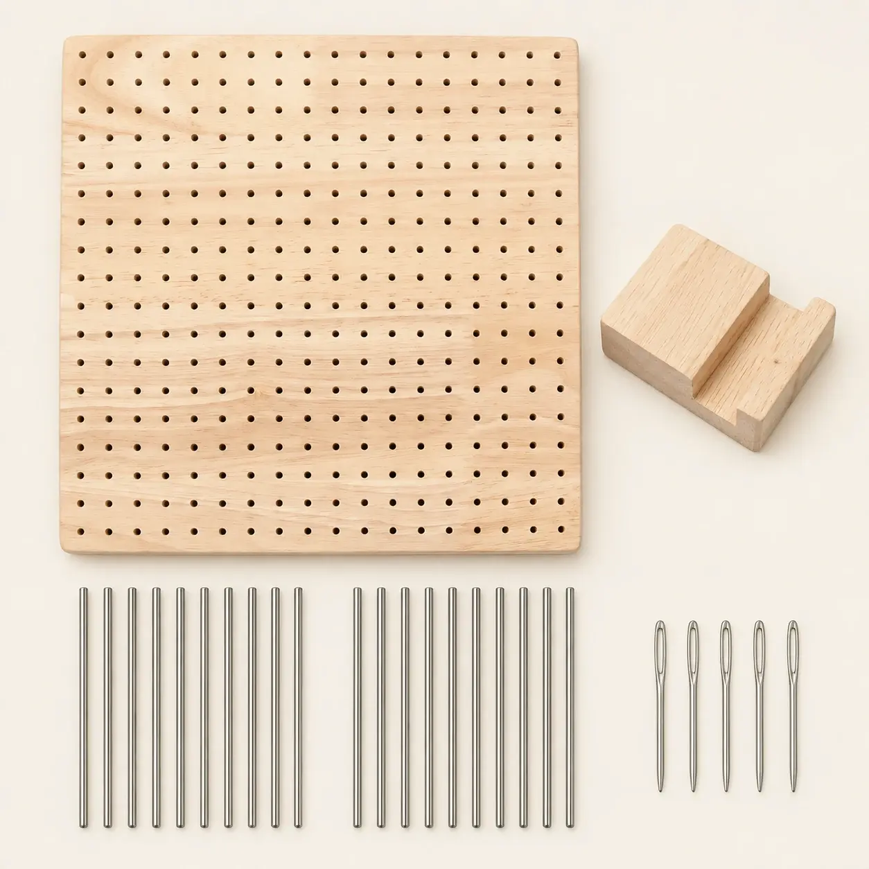 Square Crochet Blocking Board, selected product photographed on warm ivory